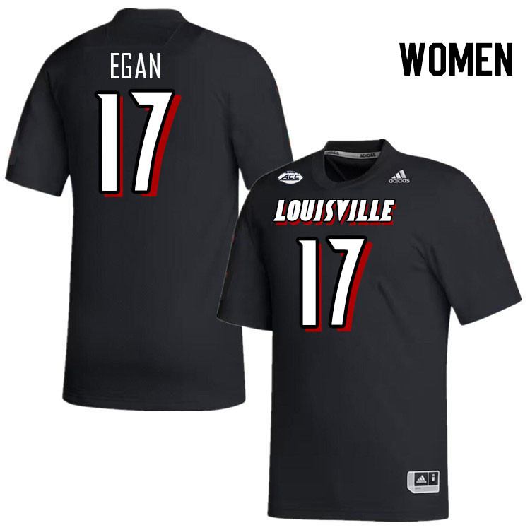 Women #17 Travis Egan Louisville Cardinals College Football Jerseys Stitched-Black